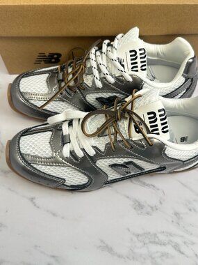 Miu Miu x New Balance Silver and White Retro Running Shoes